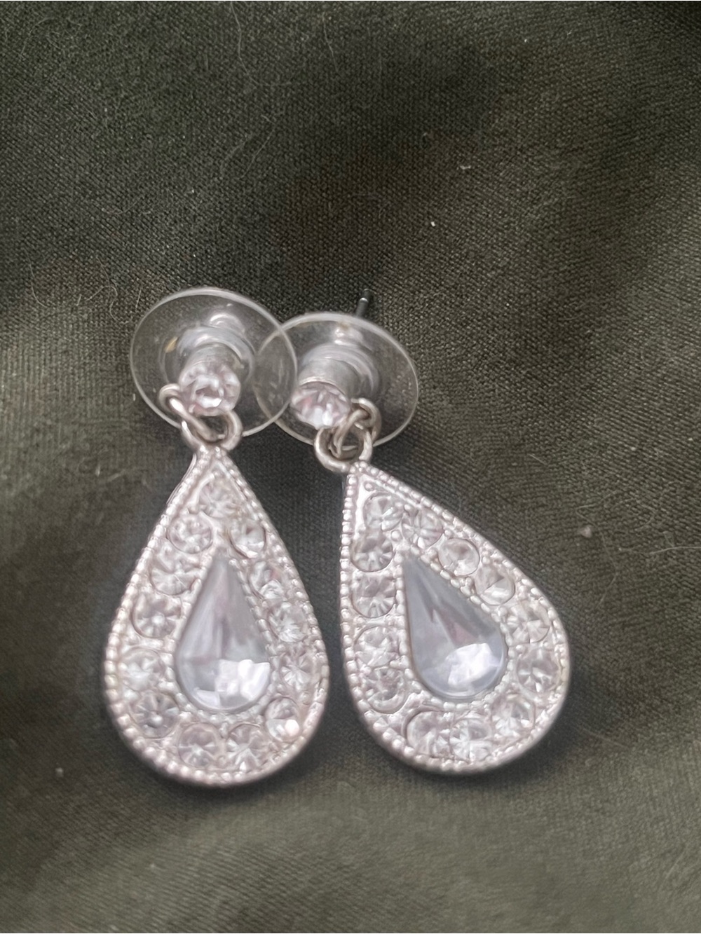 Silver Teardrop Crystal Dangle Earrings - Clear Silver